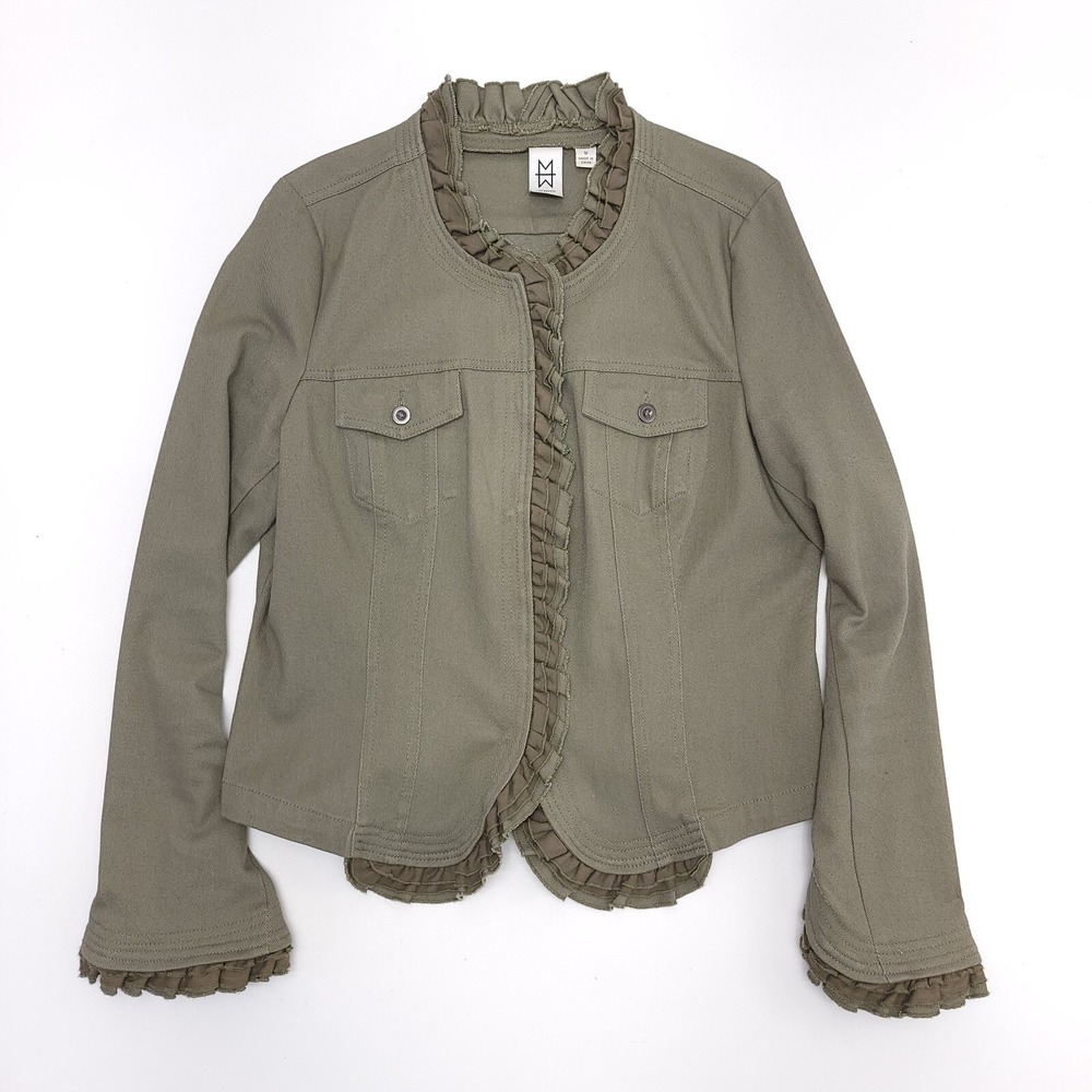 M by Marc Bouwer Womens M Jacket Coat Olive Sage Green Cotton Blend Dennim